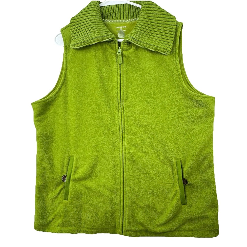 Lands End Women's XL 18-20 Full Zip Up Heavy Fleece Vest Layering Green